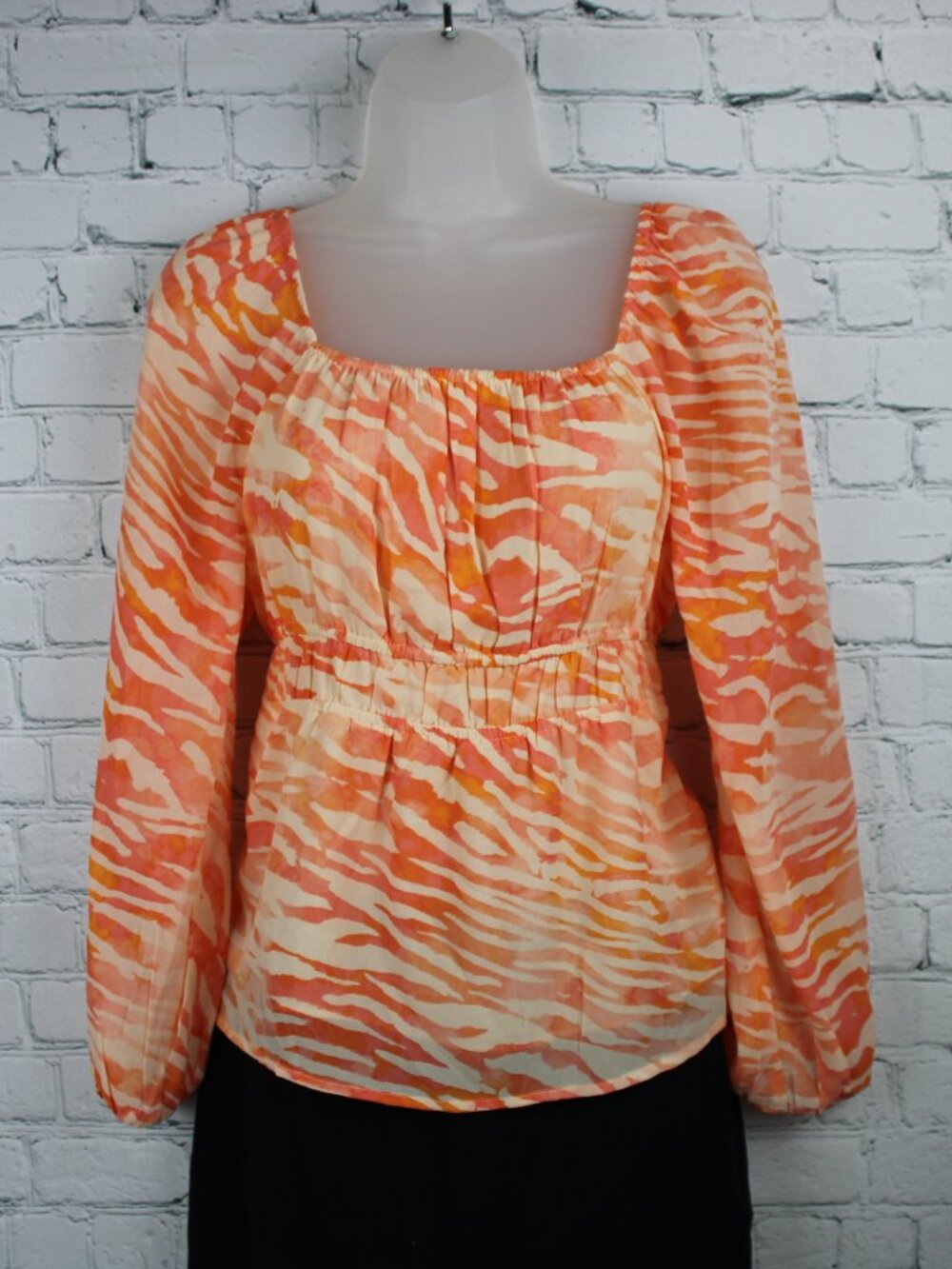 NWT DR2 Orange Zebra Chiffon Blouse - Size Small